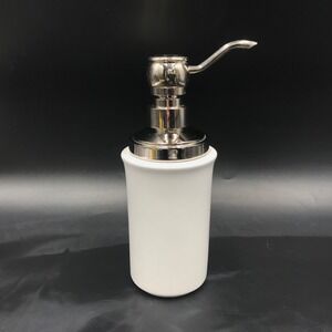Vintage RESTORATION HARDWARE White Ceramic Silver Metal Bath Soap Dispenser